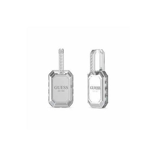 GJ Hashtag Guess Silver & Crystal Dog Tag Huggies