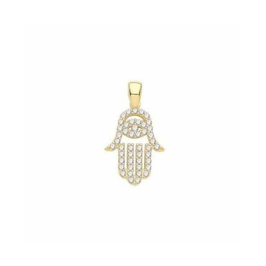 9CT YELLOW GOLD CZ HAMSA PENDANT