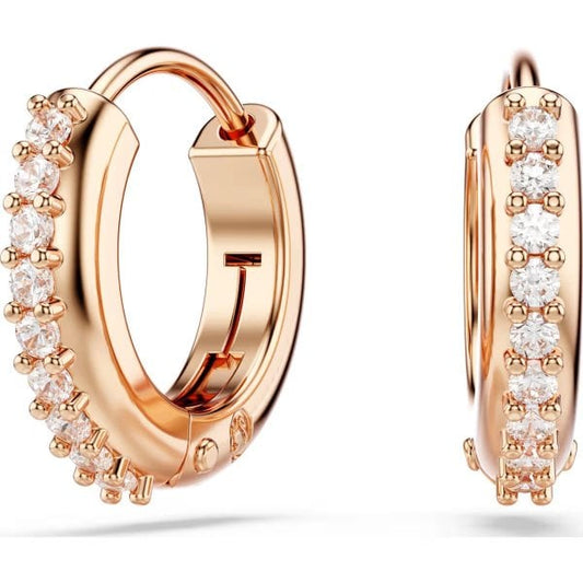 Matrix hoop earrings, Round cut, White, Rose gold