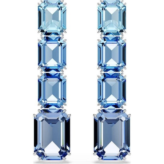 Millenia drop earrings, Octagon cut, Blue, Rhodium