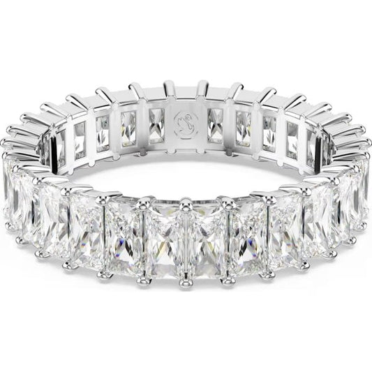 Matrix ring, Baguette cut, White, Rhodium, Size 58