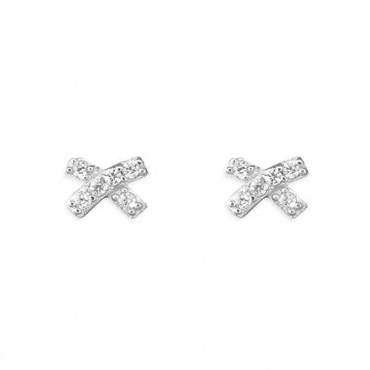 Small cubic zirconia kiss-cross stud Earrings