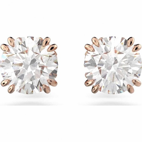 Stilla stud earrings, Round cut, White, Rose