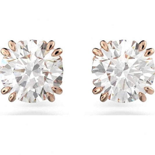 Stilla stud earrings, Round cut, White, Rose