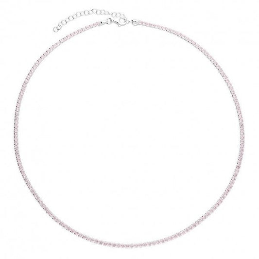 Sterling Silver Necklace - Pink 2mm CZ