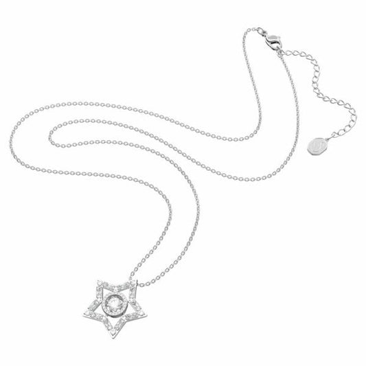 Stella pendant, Star, White, Rhodium plated