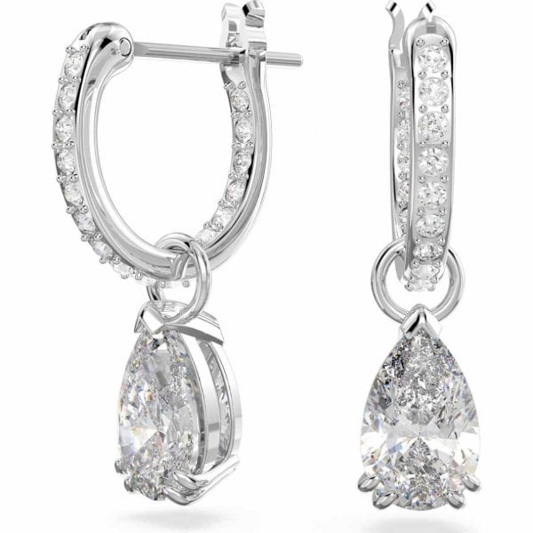 Millenia hoop earrings, Pear cut, White, Rhodium