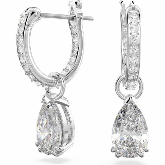Millenia hoop earrings, Pear cut, White, Rhodium