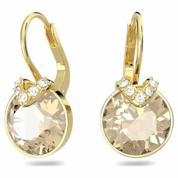 Bella V drop earrings, Round cut, Gold tone