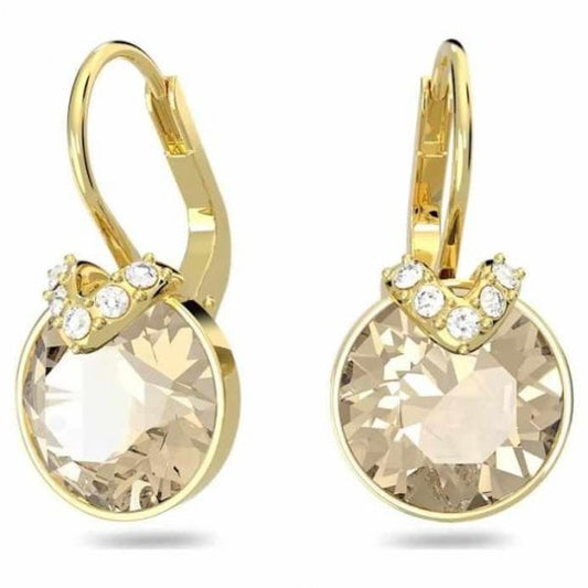 Bella V drop earrings, Round cut, Gold tone