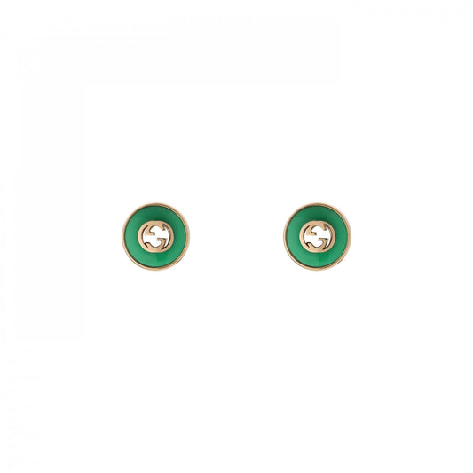 GUCCI Interlocking Rose Gold Green Agate Stud Earrings