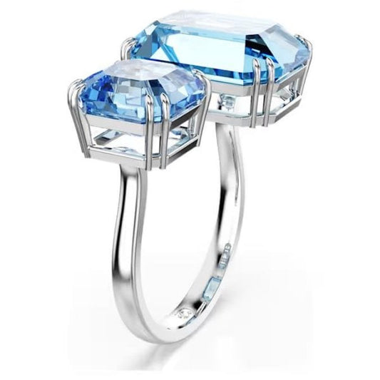 Millenia open ring, Octagon, Blue, Rhodium, S50