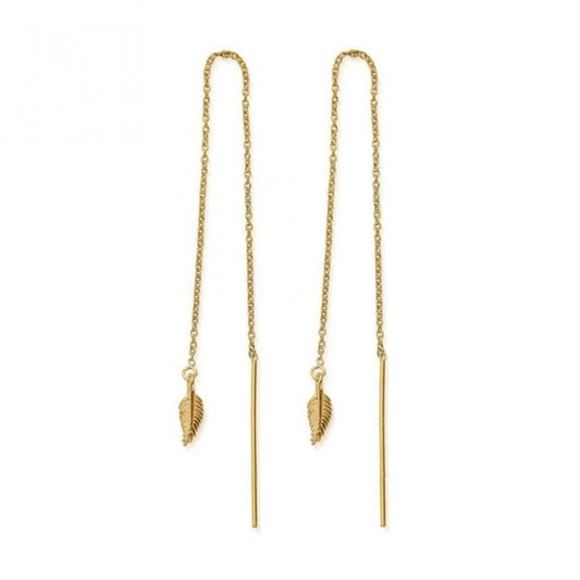 GOLD FEATHER OF COURAGE PULL THROUGH EARRINGS