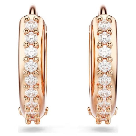 Matrix hoop earrings, Round cut, White, Rose gold