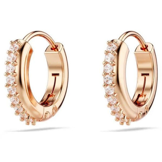 Matrix hoop earrings, Round cut, White, Rose gold