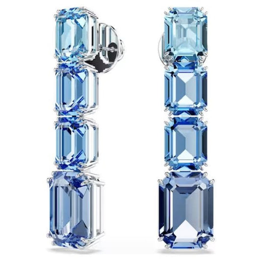 Millenia drop earrings, Octagon cut, Blue, Rhodium