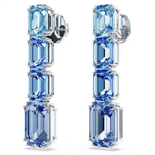 Millenia drop earrings, Octagon cut, Blue, Rhodium