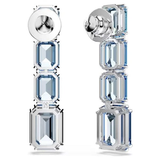 Millenia drop earrings, Octagon cut, Blue, Rhodium