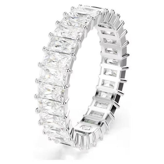 Matrix ring, Baguette cut, White, Rhodium, Size 58