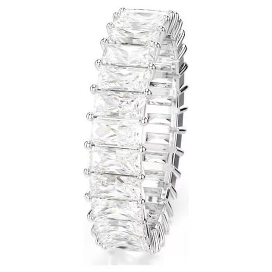 Matrix ring, Baguette cut, White, Rhodium, Size 58