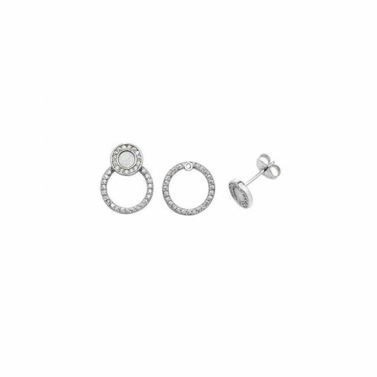 Silver Mother of Pearl Circle Zirconia Earrings
