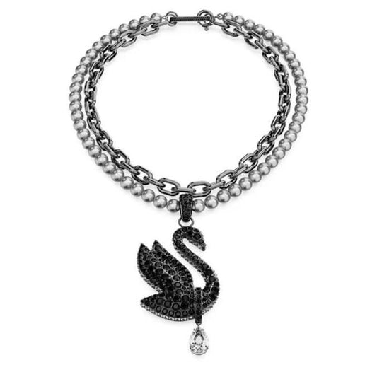 Swarovski Swan choker, Black, Ruthenium