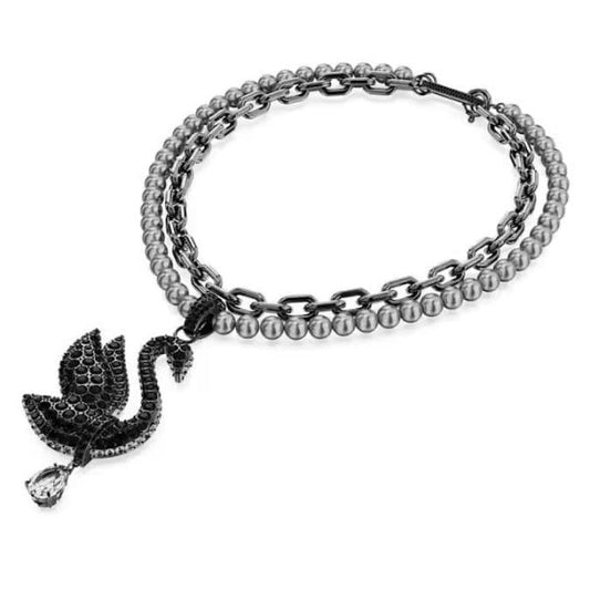 Swarovski Swan choker, Black, Ruthenium