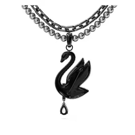 Swarovski Swan choker, Black, Ruthenium