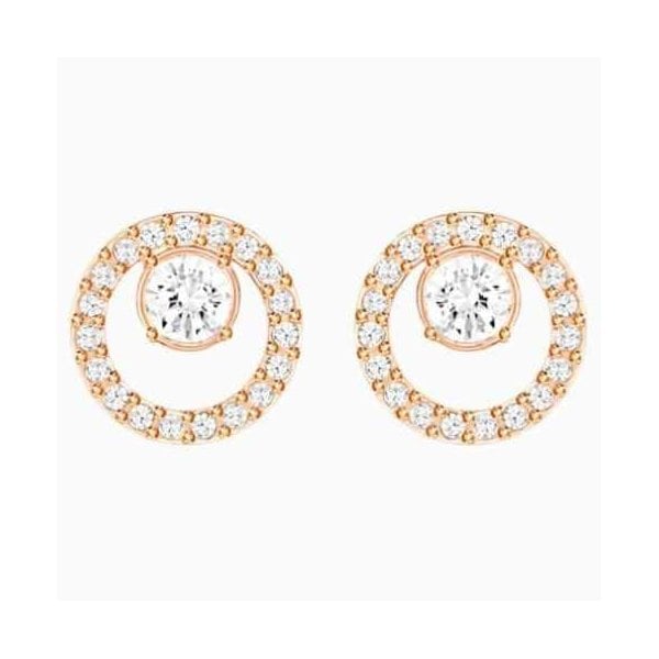 Creativity Stud Earrings Circular, White, Rose-gold tone plated