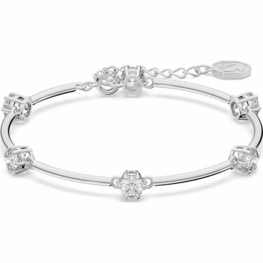 Constella bangle, Round cut, White, Rhodium plated