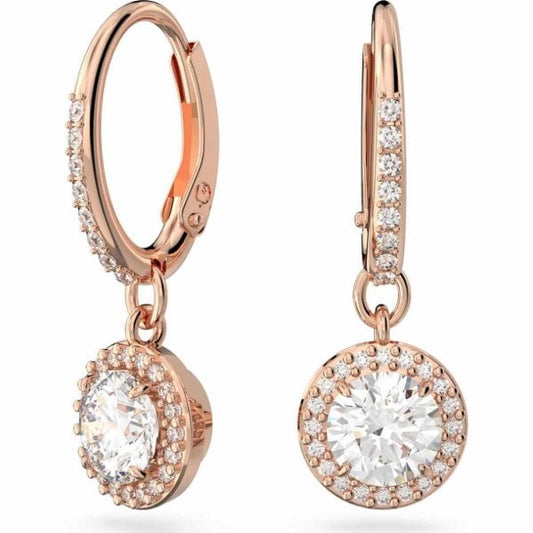 Constella drop earrings, Round cut, Pavé, White