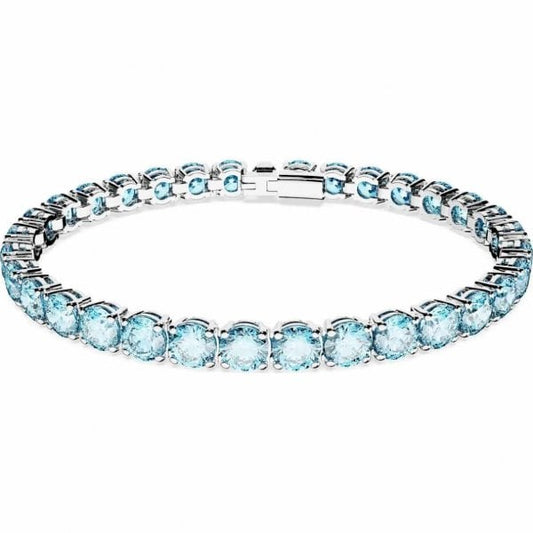 Matrix Tennis bracelet, Round, Blue, Rhodium, M