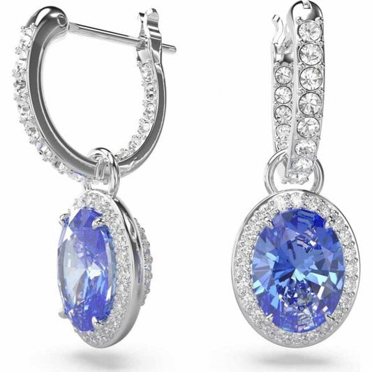 Constella drop earrings, Oval cut, Blue, Rhodium