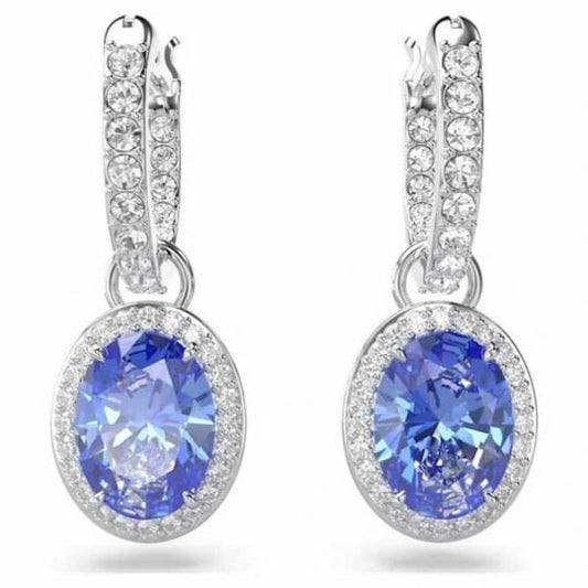 Constella drop earrings, Oval cut, Blue, Rhodium