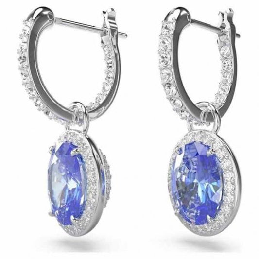 Constella drop earrings, Oval cut, Blue, Rhodium