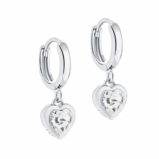 Hanniy Silver Crystal Heart Huggie Hoops