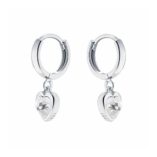 Hanniy Silver Crystal Heart Huggie Hoops