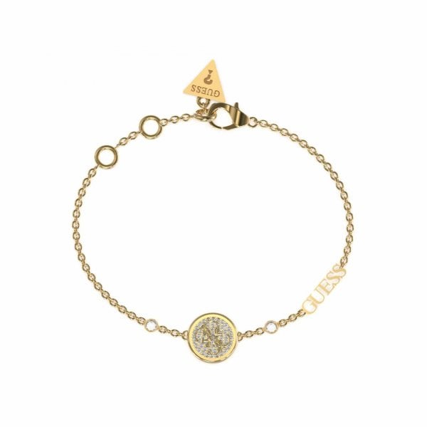 Guess Dreaming Gold Tone Pave Logo Bracelet