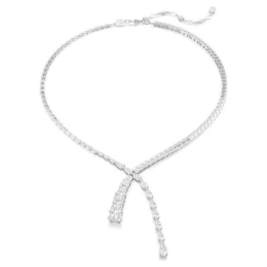 Matrix Y necklace, Mixed cuts, White, Rhodium