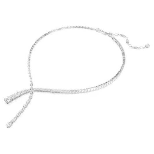 Matrix Y necklace, Mixed cuts, White, Rhodium