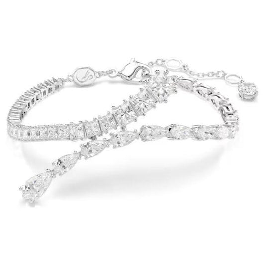Matrix bracelet, Mixed cuts, White, Rhodium plated