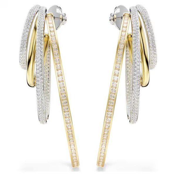 Hyperbola hoop earrings, Mixed cuts, Large, White
