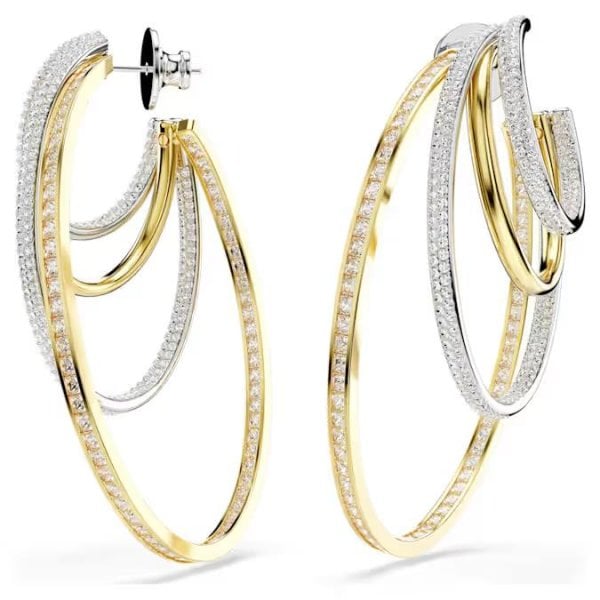 Hyperbola hoop earrings, Mixed cuts, Large, White