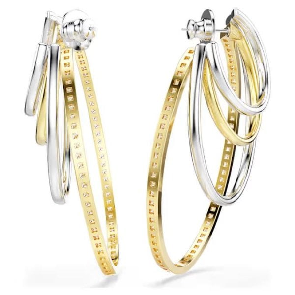 Hyperbola hoop earrings, Mixed cuts, Large, White
