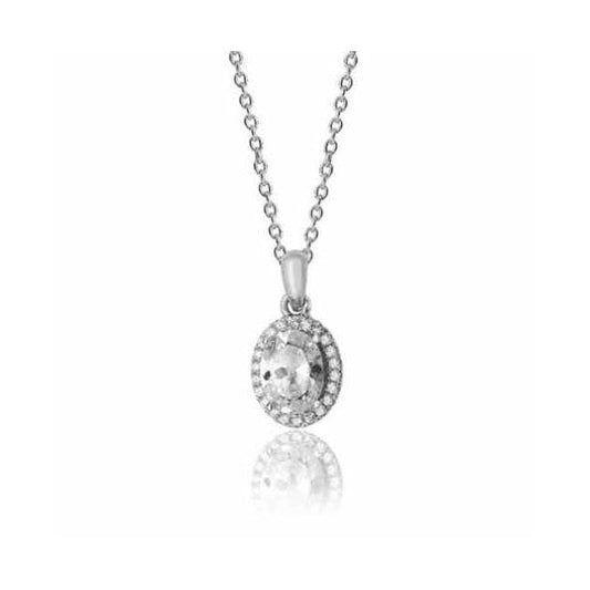 SILVER CLAW SET OVAL HALO STYLE CZ PENDANT+CHAIN