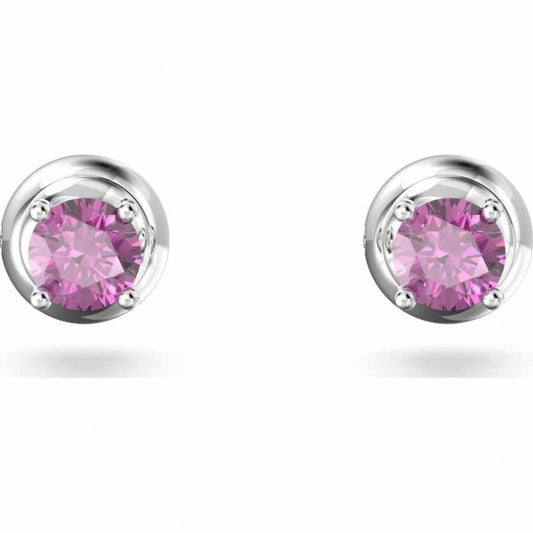 Stilla stud earrings, Round cut, Purple, Rhodium
