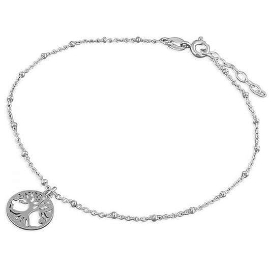 SILVER ANKLET 25CM/10IN TREE OF LIFE ON CHAIN