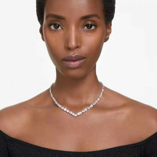 Mesmera necklace, Mixed cuts, White, Rhodium