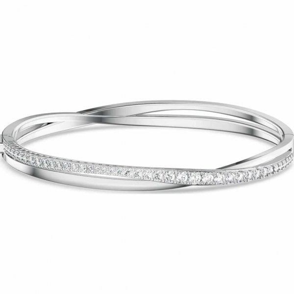 Twist bangle, White, Rhodium plated