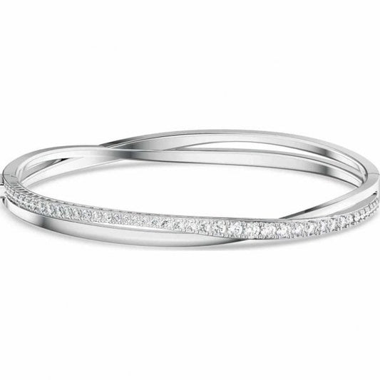 Twist bangle, White, Rhodium plated